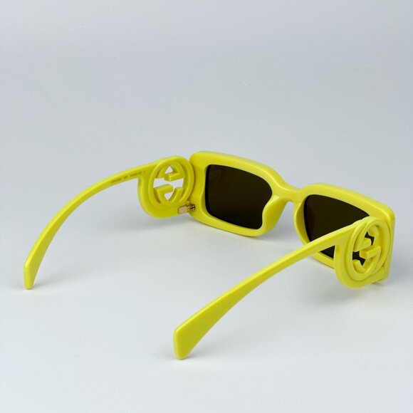 Gucci GG1325S 007 BRAND NEW Sunglasses Acid Yellow Brown Rectangle Unisex - Picture 5 of 11